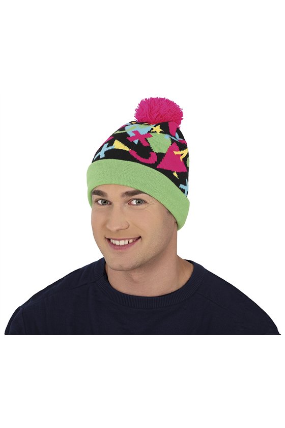 GREEN AND PINK KNITTED HAT, ADULTS
