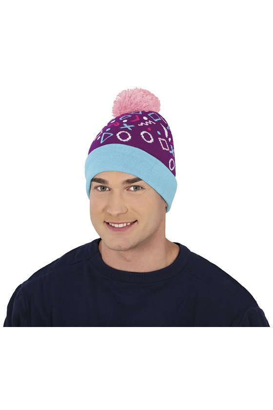 TURQUOISE AND PINK KNITTED HAT, ADULTS