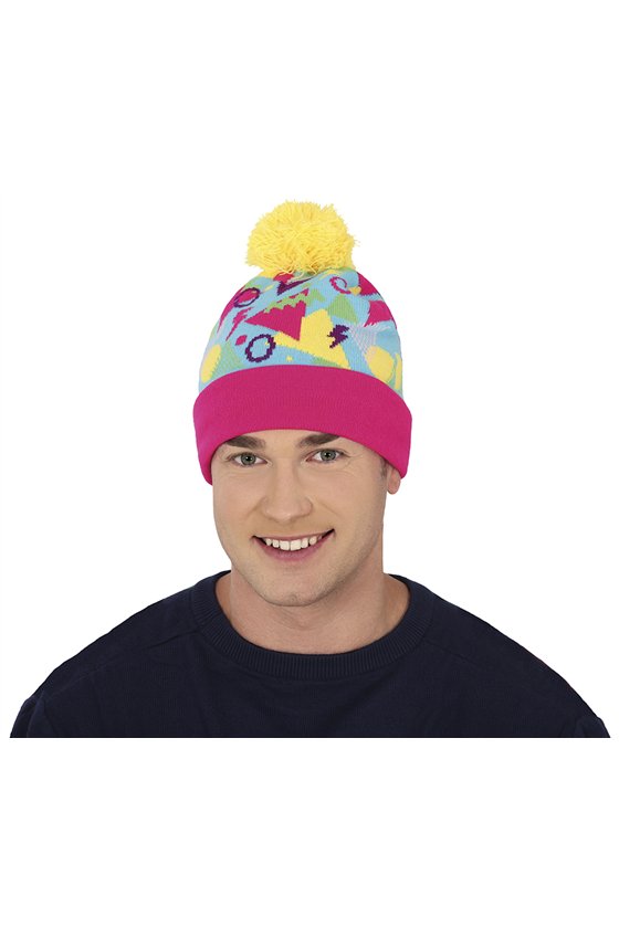 YELLOW AND PINK KNITTED HAT, ADULTS