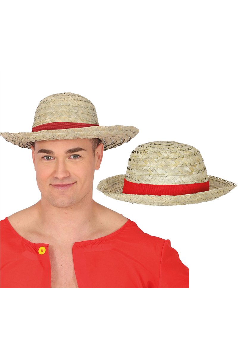 STRAW HAT WITH RED RIBBON, ADULT