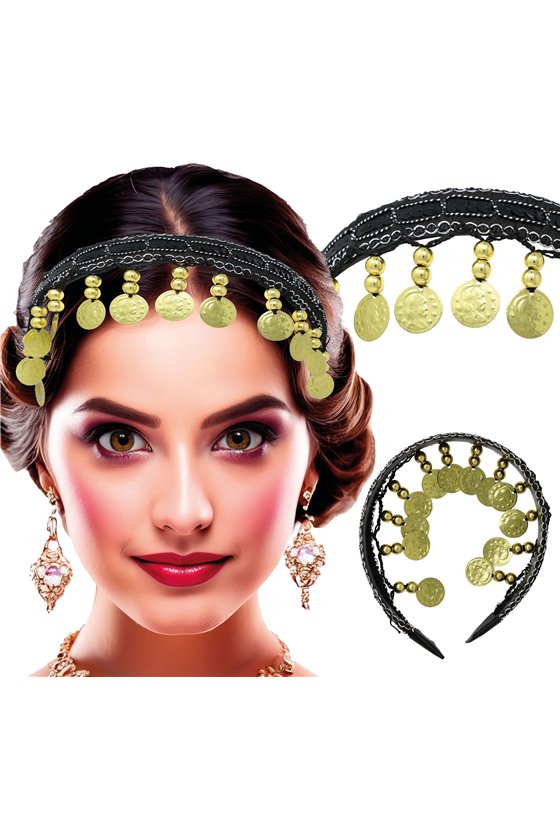 HEADBAND WITH GOLD COINS BLACK, ADULTS
