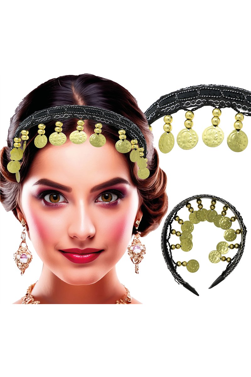 HEADBAND WITH GOLD COINS BLACK, ADULTS