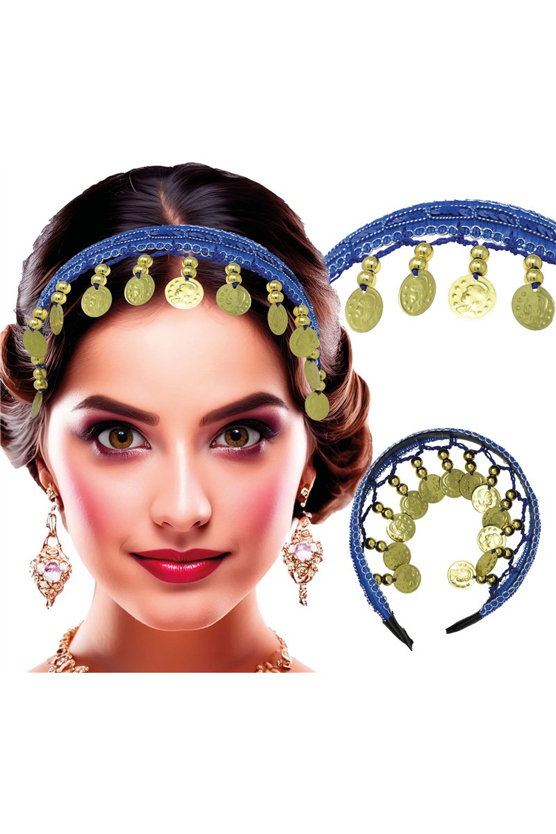 HEADBAND WITH GOLD COINS DARK BLUE, ADULTS