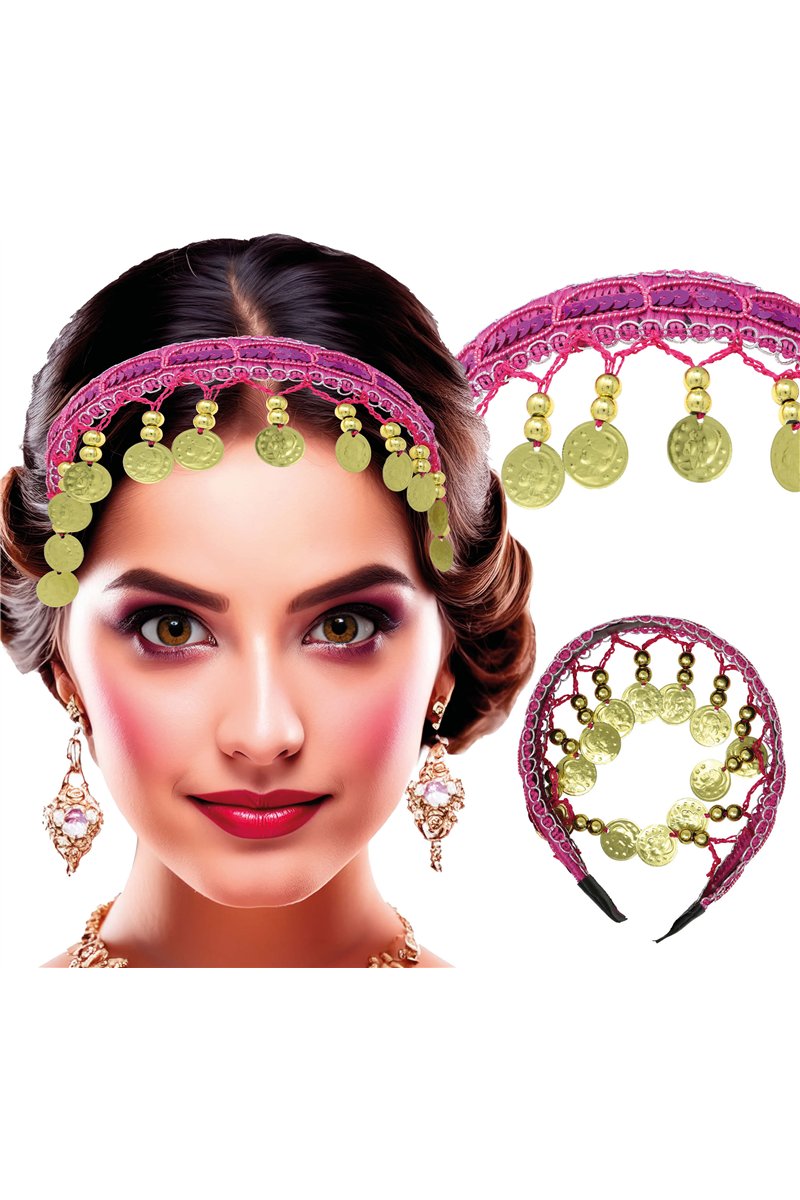 HEADBAND WITH GOLD COINS PINK, ADULTS