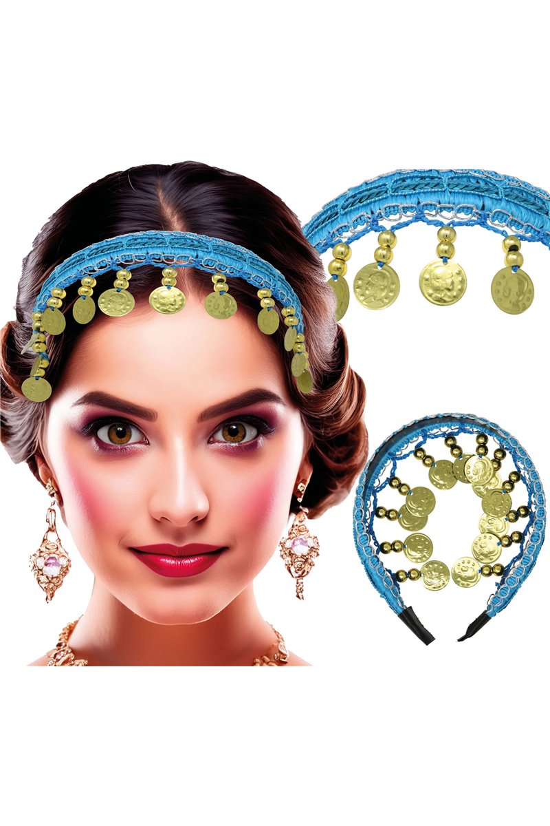 HEADBAND WITH GOLD COINS LIGHT BLUE, ADULTS