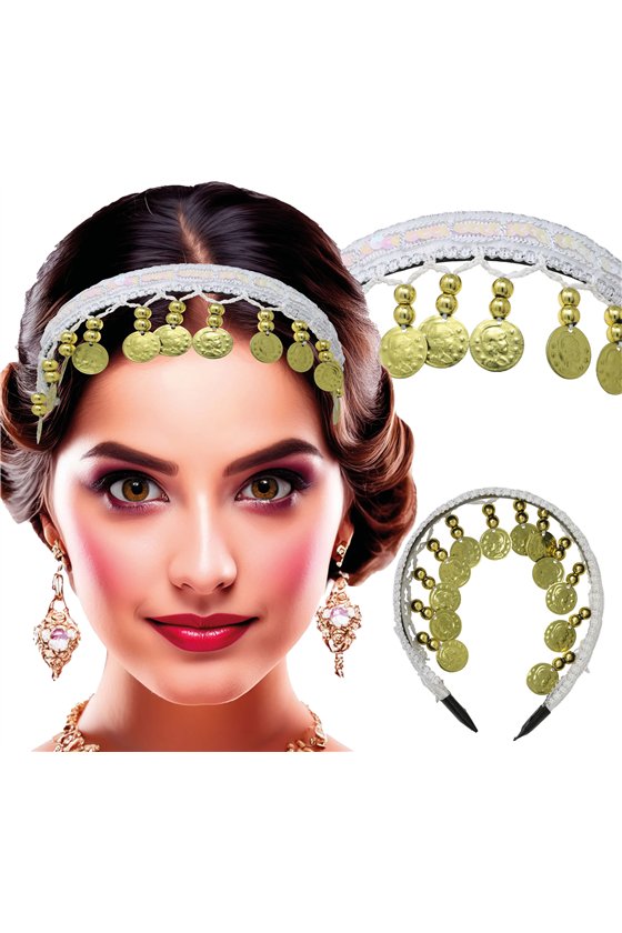 HEADBAND WITH GOLD COINS WHITE, ADULTS