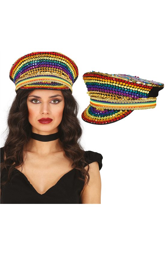 CAPTAIN HAT WITH COLORFUL JEWELS, ADULTS