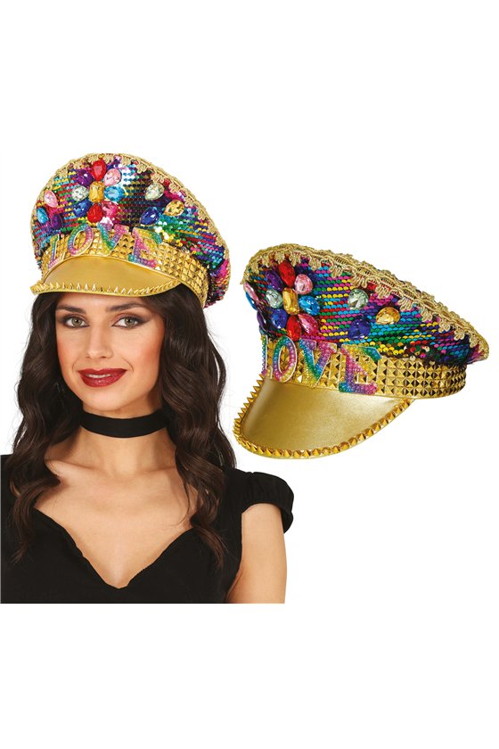 LOVE CAPTAIN HAT WITH COLORFUL JEWELS, ADULTS