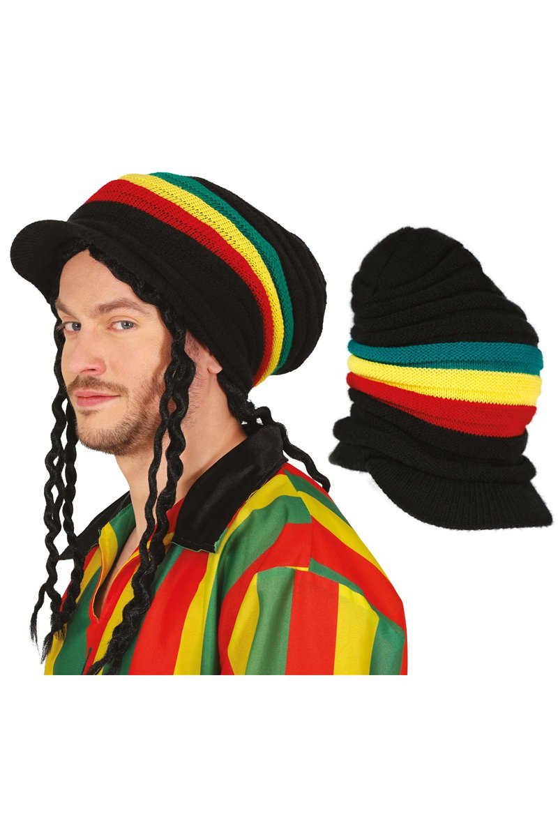 RASTA CAP WITH VISOR, ADULT