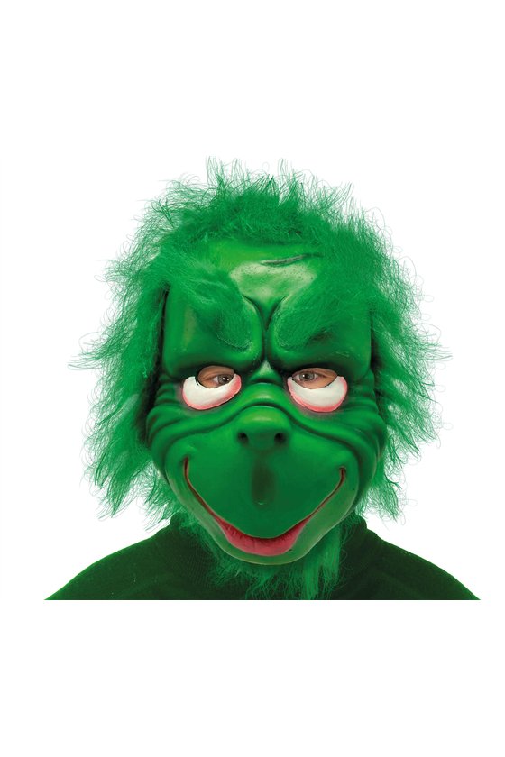 GRUMPY GREEN ELF MASK WITH HAIR, LATEX