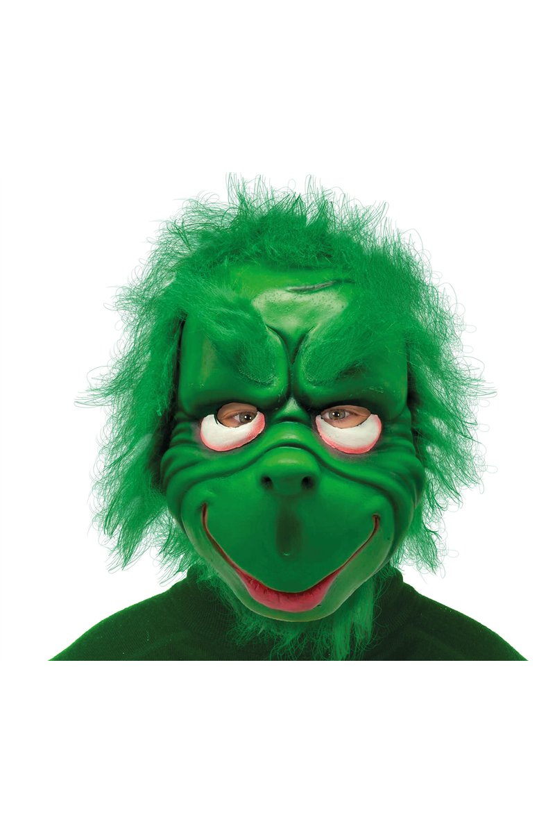 GRUMPY GREEN ELF MASK WITH HAIR, LATEX