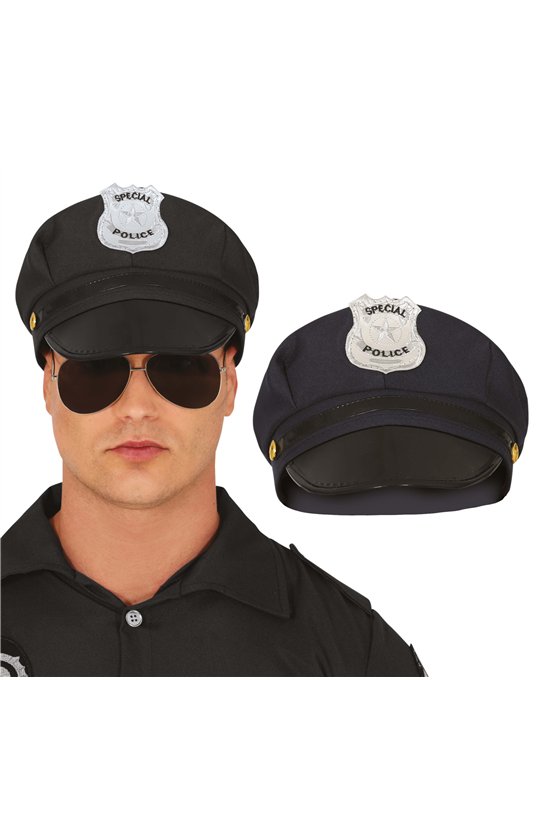 FABRIC POLICE HAT, BLACK, ADULTS