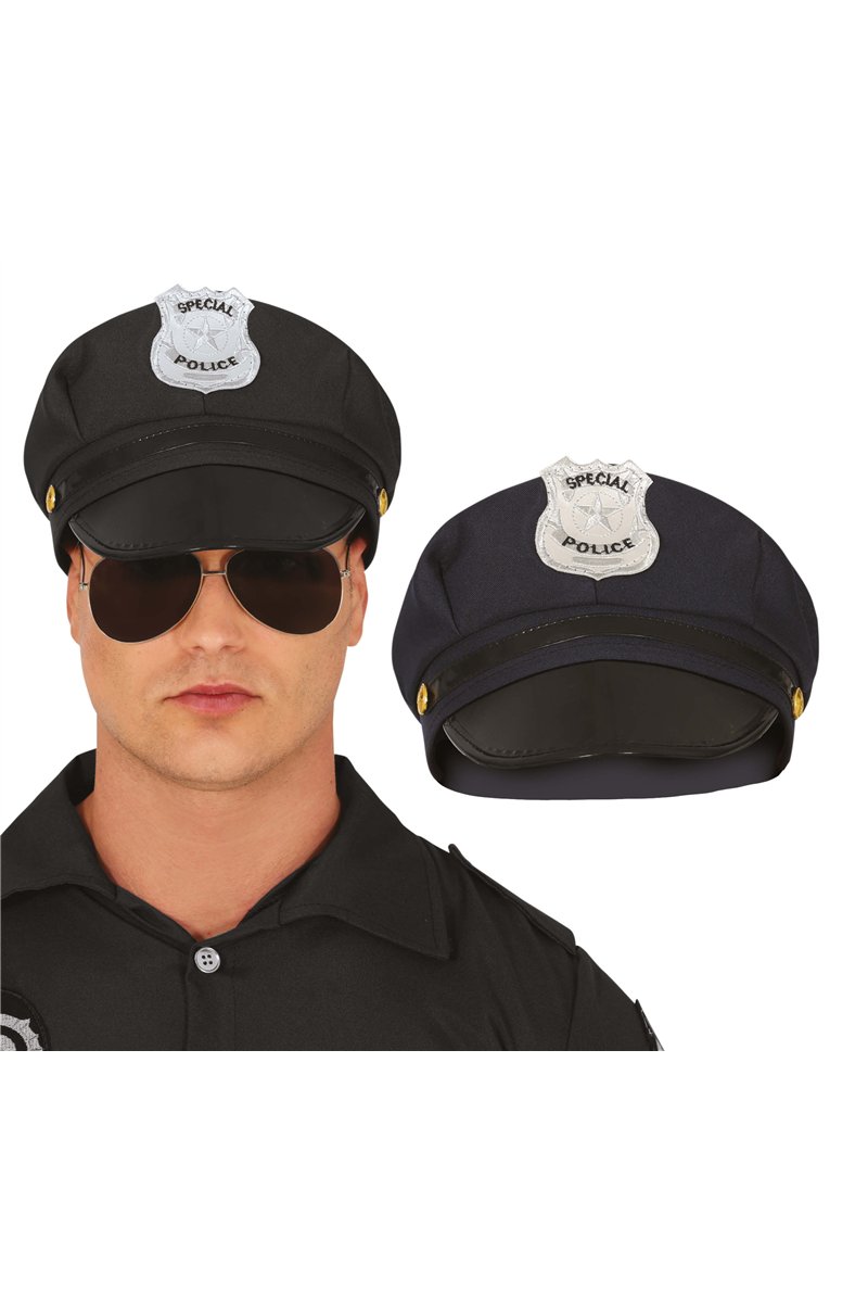 FABRIC POLICE HAT, BLACK, ADULTS