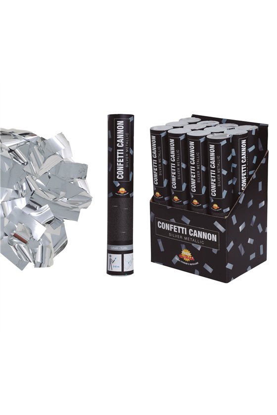 SILVER METALIC CONFETTI CANNON 30 CMS