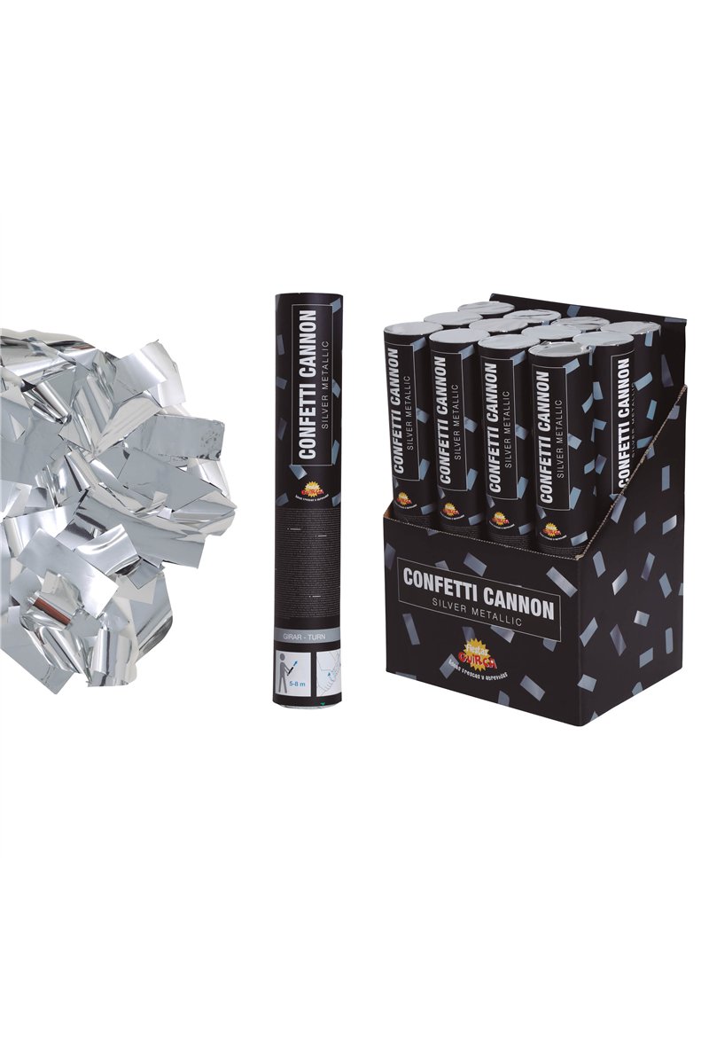 SILVER METALIC CONFETTI CANNON 30 CMS