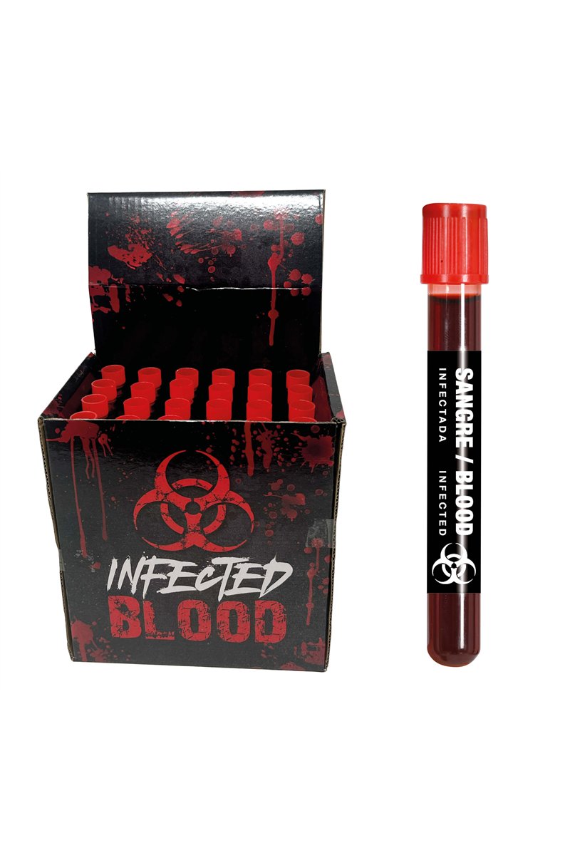 BOX OF 24 DECORATIVE BLOOD TUBES OF 15 ML.