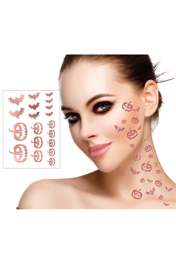 2 PINK GOLD HALLOWEEN TATTOO SHEETS 15X11 CMS