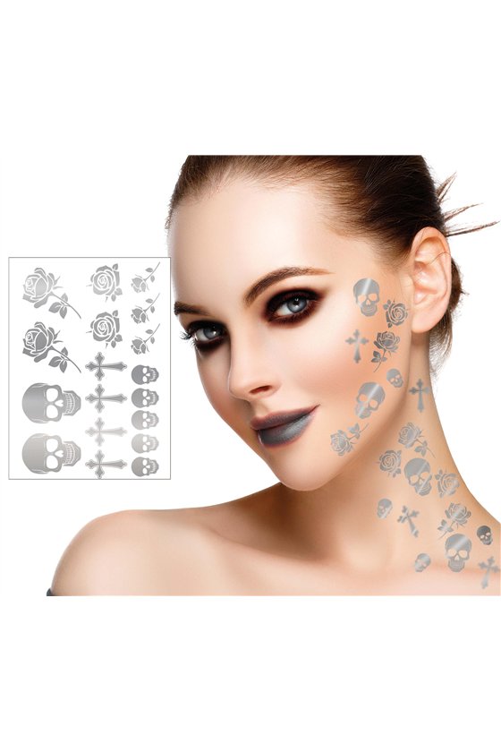 2 SILVER HALLOWEEN TATTO SHEETS 15X11CMS
