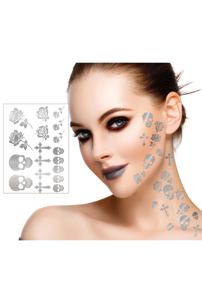2 SILVER HALLOWEEN TATTO SHEETS 15X11CMS