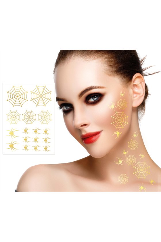 2 GOLD HALLOWEEN TATTOO SHEETS 15X11CMS