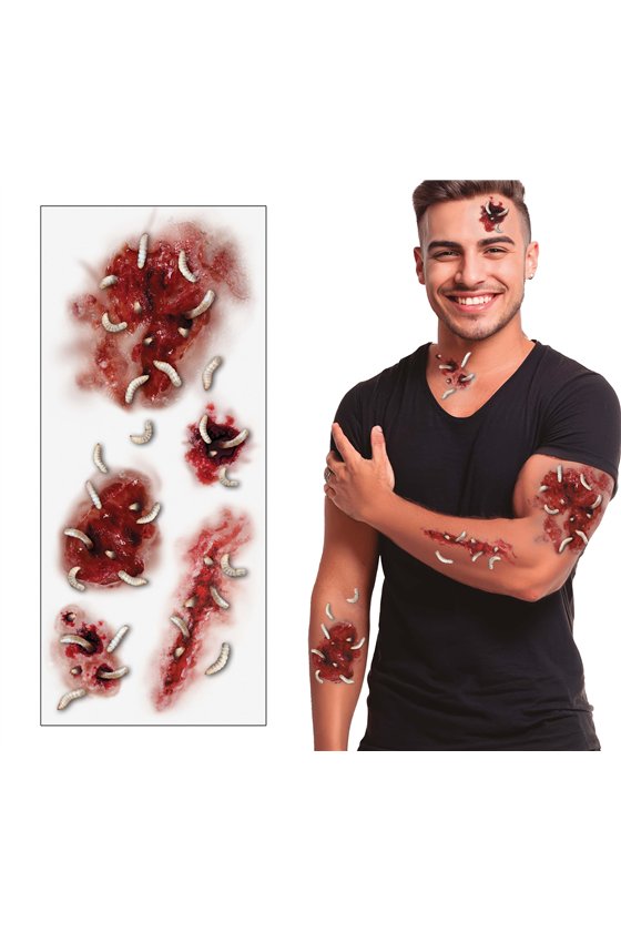 WOUNDS WITH WORMS TATTOOS 30X13 CM