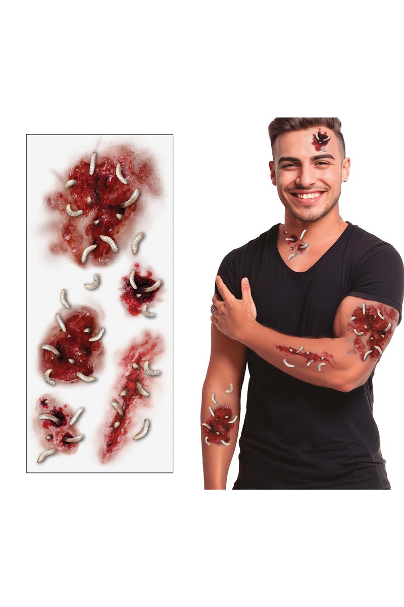 WOUNDS WITH WORMS TATTOOS 30X13 CM