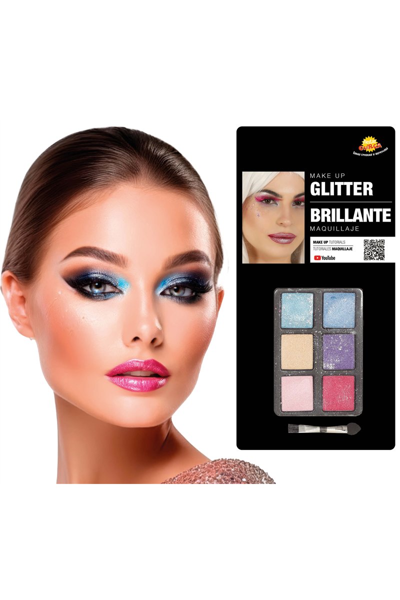SET: 6 COLORS SHADOW WITH GLITTER AND BR