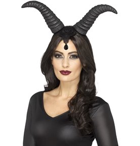 Demonic Queen Horns, on Headband, Black