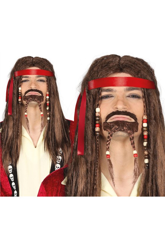 BROWN WIG WITH DREADS AND GOATEE IN BOX