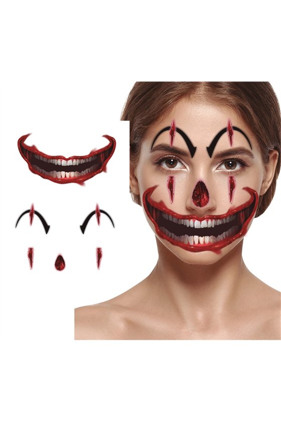 FACE CLOWN TATTOO 30X 14 CM