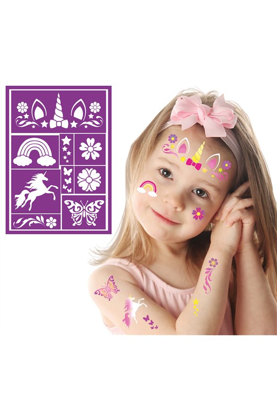 UNICORN CHILDRENS ADHESIVE MAKEUP STENCIL 14X20 CM