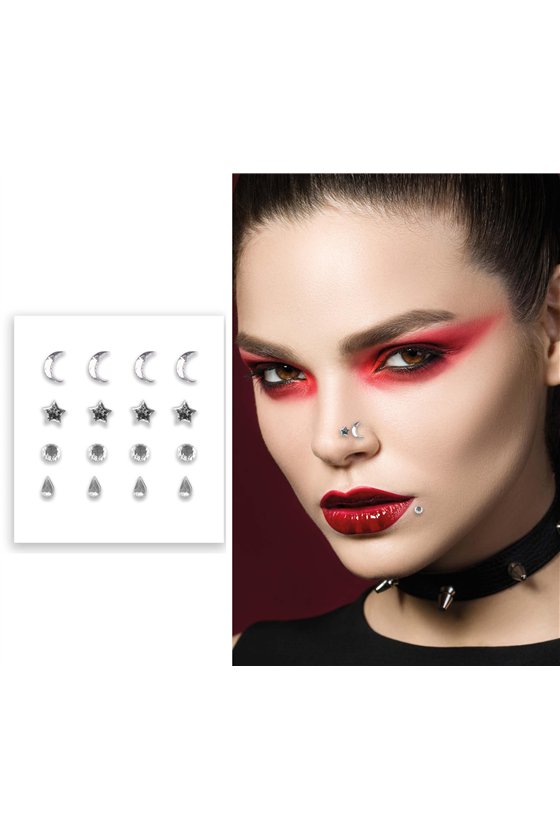 SILVER FACE GEM STICKERS / FAKE PIERCING