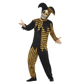 Evil Court Jester Costume, Black & Gold