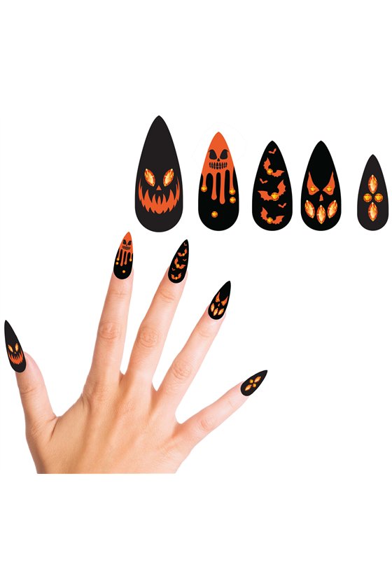 12 PUMPKIN NAILS WITH GLUE AND JEWELS