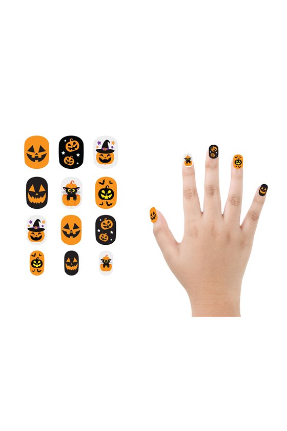 12 NAILS WITH GLUE, CHILDREN, HALLOWEEN DESIGN 1