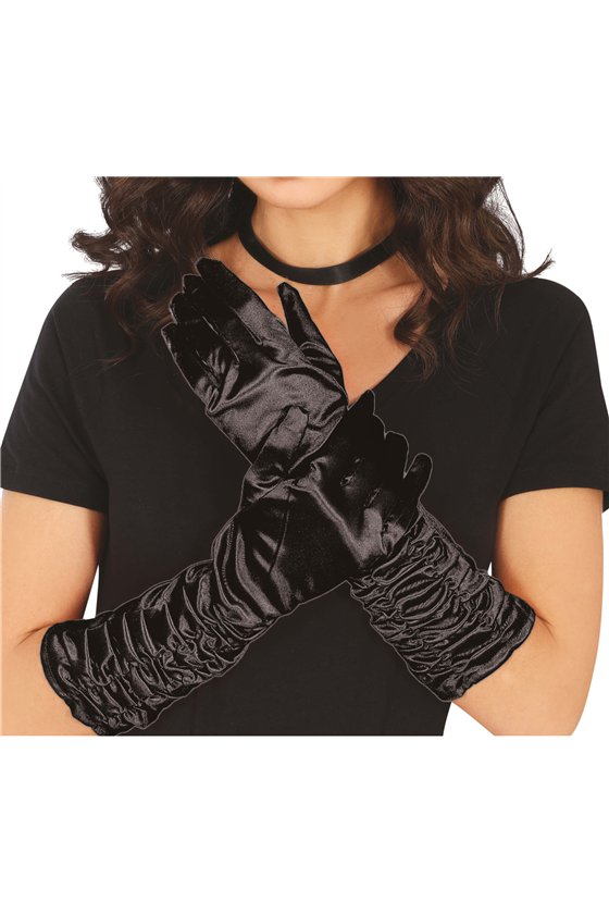 WRINKLED GLOVES, 40 CM, BLACK 