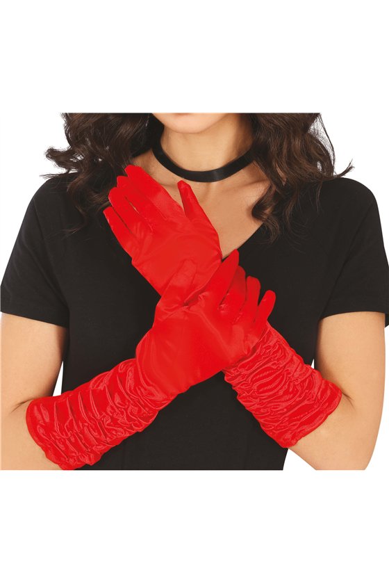 WRINKLED GLOVES, 40 CM, RED