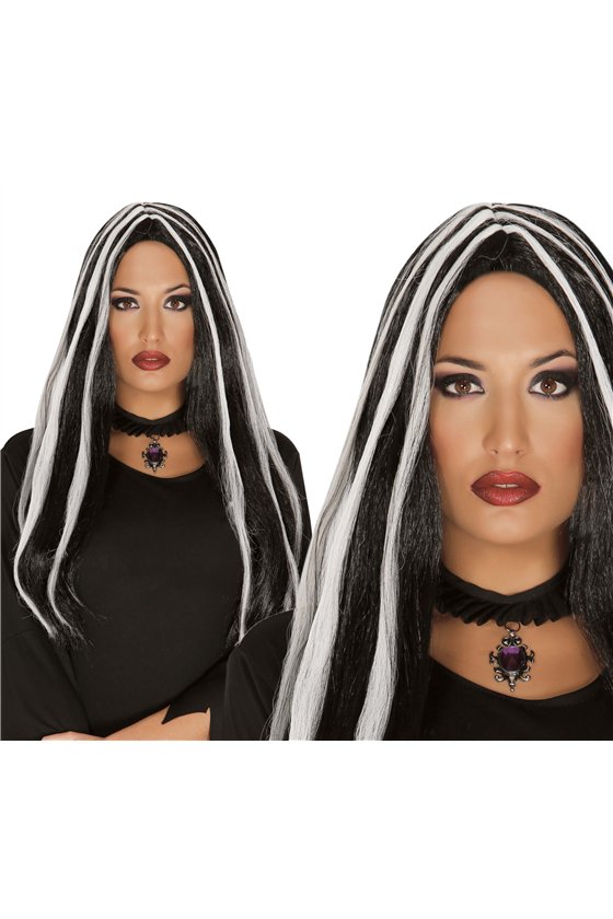 LONG BLACK WIG WITH WHITE STREAK