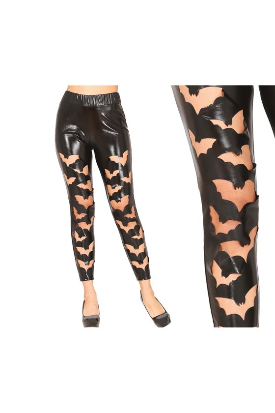 FAKE LEATHER LEGGINGS, BLACK, BATS, 38-40 (M)