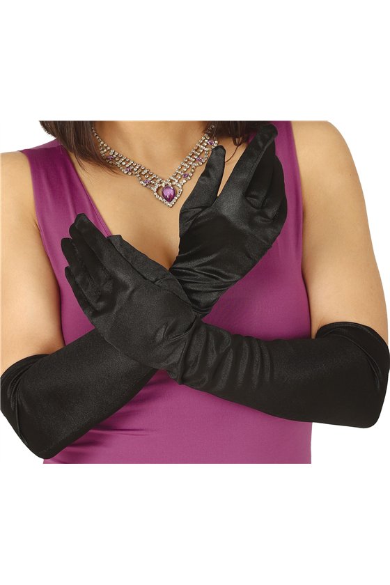 SATIN GLOVES, 51 CM, BLACK 