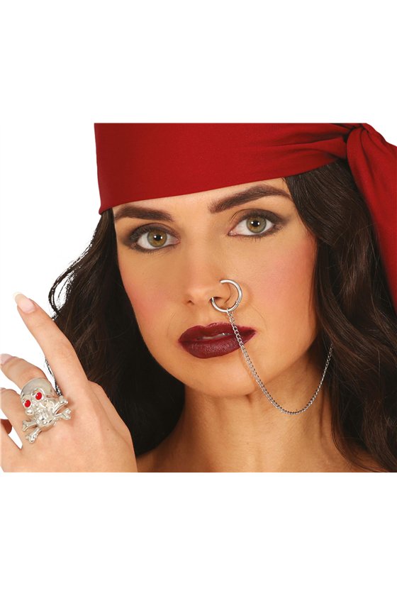 PIRATE RING AND EARRING WITH PIERCING, ADULTS