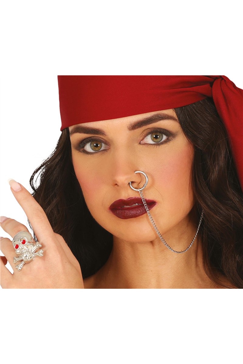 PIRATE RING AND EARRING WITH PIERCING, ADULTS