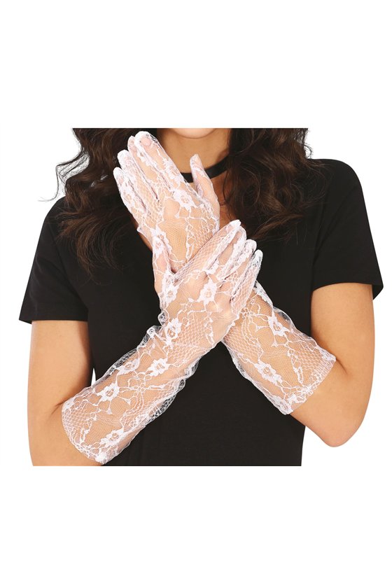 GLOVES, OPENWORK, 38 CM, WHITE 