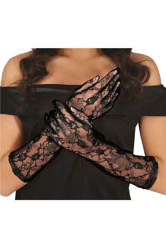 GLOVES, OPENWORK, 38 CM, BLACK 