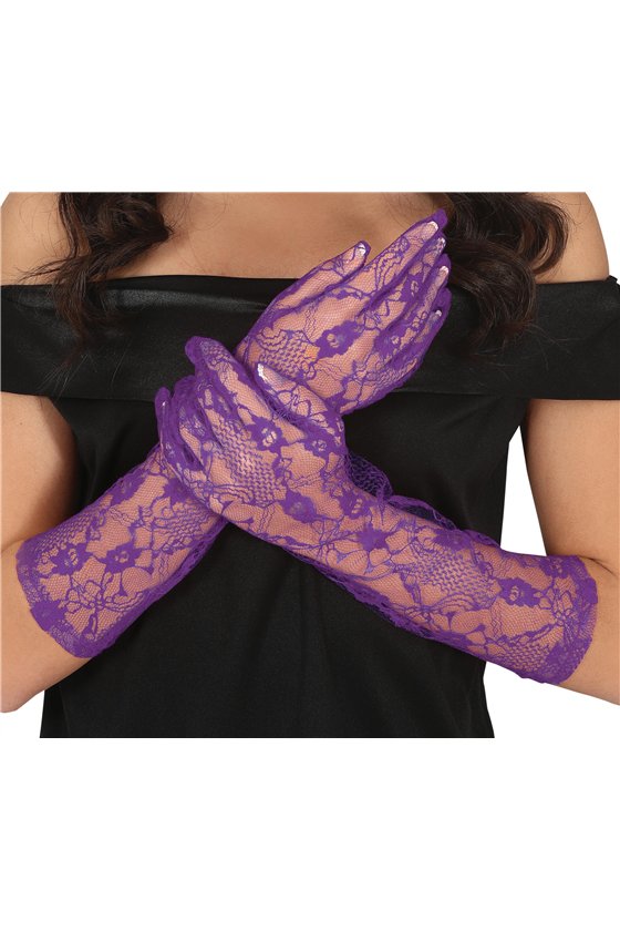 GLOVES, OPENWORK, 38 CM, PURPLE 