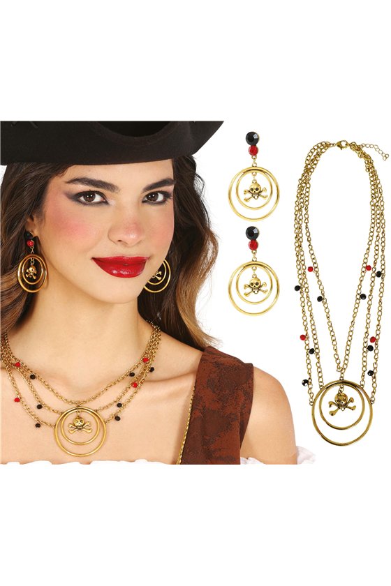 PIRATE SET NECKLACE AND EARRINGS, METAL