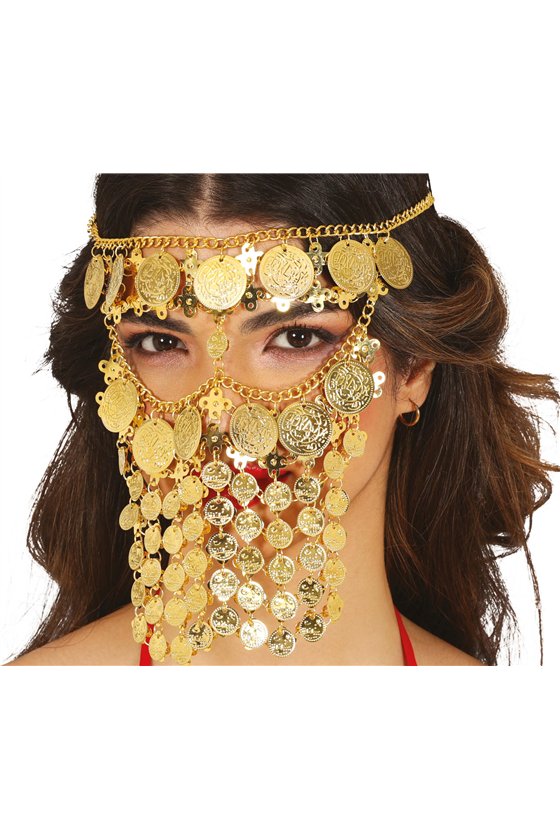 GOLDEN METAL COINS FACE VEIL, ADULTS