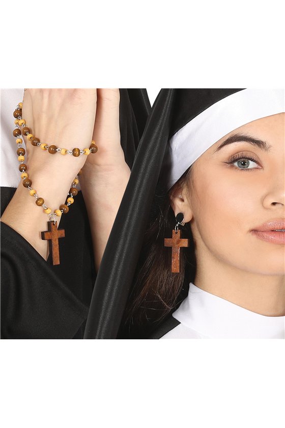 CROSS AND ROSARY EARRINGS SET