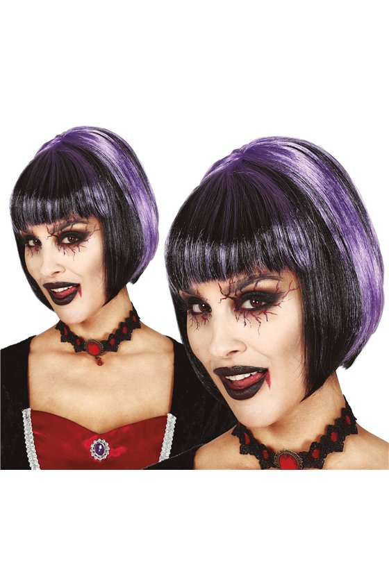 BLACK BOB WIG WITH PURPLE HIGHLIGHTS (IN BOX)