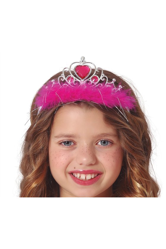 SILVER HEADBAND, RED HEART AND FUCHSIA FEATH.CHILD